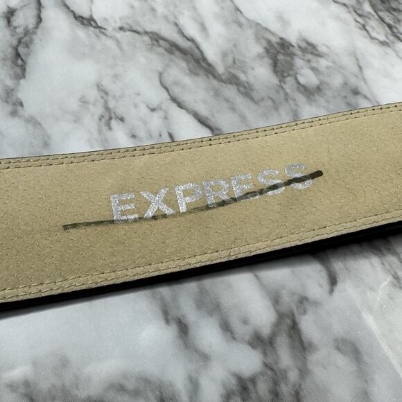 EXPRESS Wide Patent Leather Belt Black Self Covered Buckle S Pinup Retro VTG - Picture 8 of 8